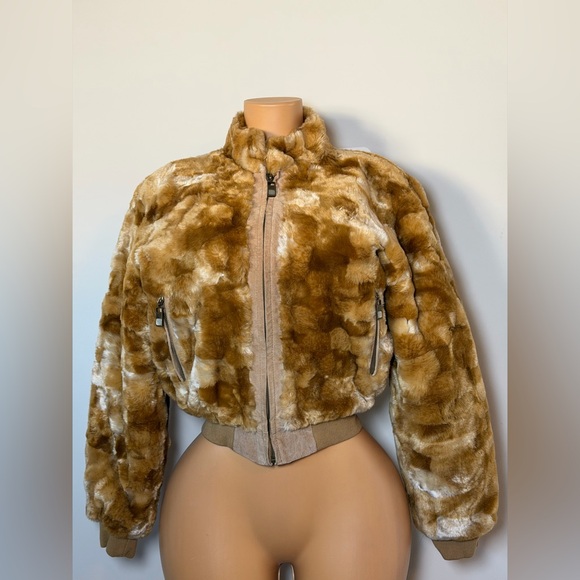 Pelle Pelle Jackets & Blazers - Vintage Pelle Pelle Faux Fur Bomber Jacket in Caramel Brown